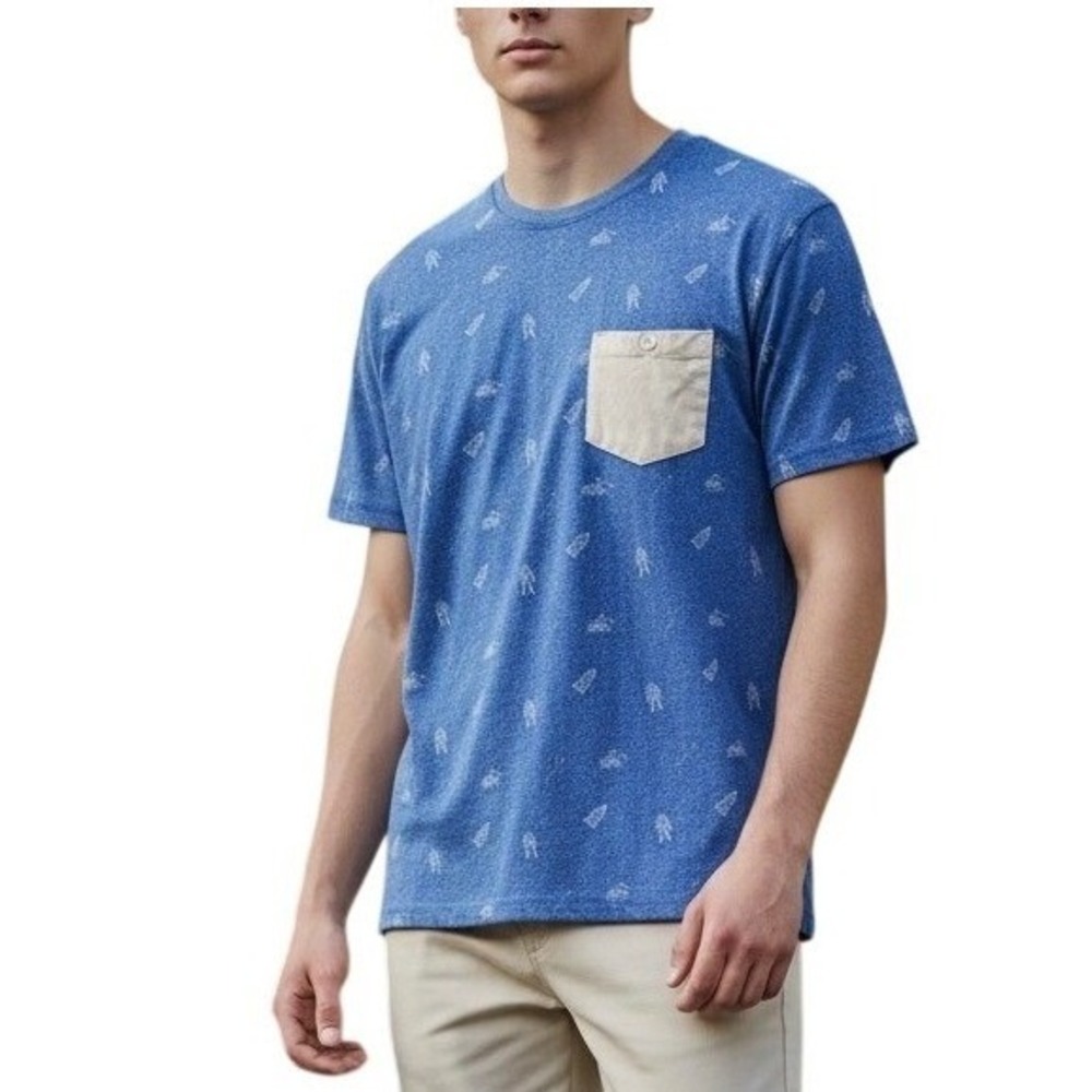 Artistry In Motion Pocket T-Shirt Mens Medium Blue Space Astronaut Print Tee